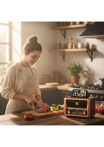 Büyük Boy Telefon Tutma Saplı Retro Ahşap Tasarım Bluetooth Hoparlörlü Radyo – Fm/am Destekli, Şarjlı ve Taşınabilir Radyo NS-8077 (5263) fırsatları