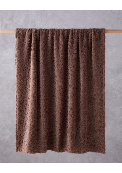 Leopard Jakarlı Wellsoft Tv Battaniye 120X160 cm Koyu Bej