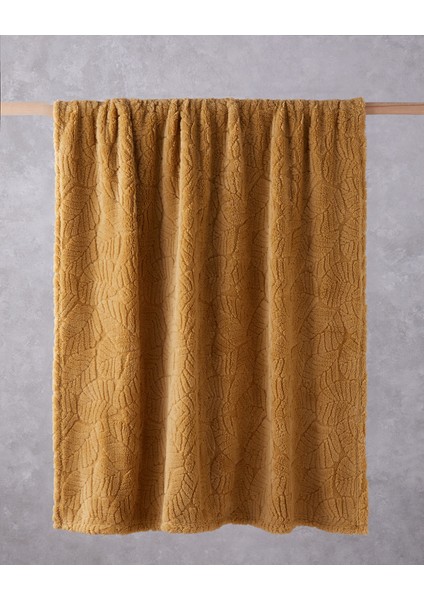 Leafy Garden Jakarlı Wellsoft Tv Battaniye 120X160 cm Hardal