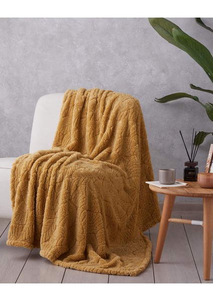 Leafy Garden Jakarlı Wellsoft Tv Battaniye 120X160 cm Hardal fiyatları