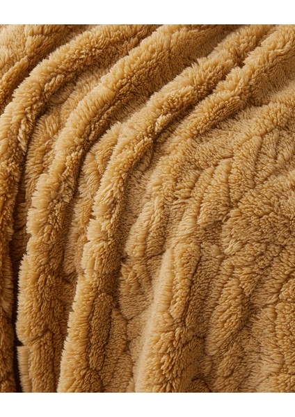 Leafy Garden Jakarlı Wellsoft Tv Battaniye 120X160 cm Hardal modelleri