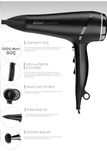 Şık Siyah Saç Kurutma Cihazı, Hızlı ve Etkili Kurutma Sağlar.