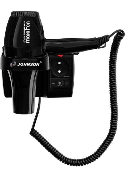 Küçük ve Güçlü 1600W Otel Tipi Saç Kurutma Makinesi, USB Şarj Çıkışlı, Siyah Renk