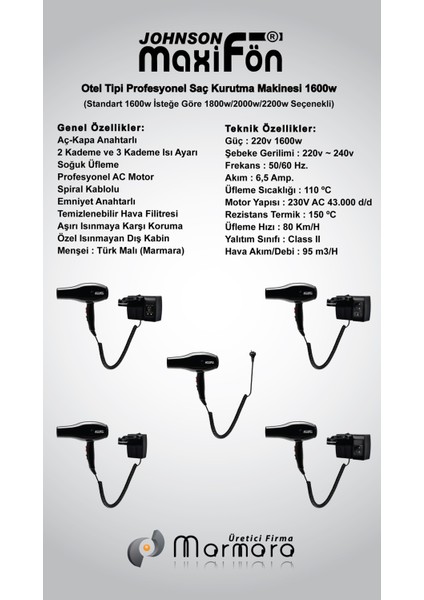 Küçük ve Güçlü 1600W Otel Tipi Saç Kurutma Makinesi, USB Şarj Çıkışlı, Siyah Renk fırsatları