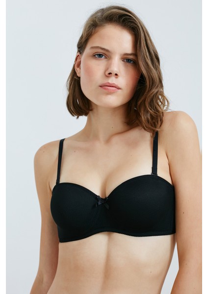 Siyah Toparlayıcı Balenli Dolgusuz Straplez Lotus Sütyen fiyatları