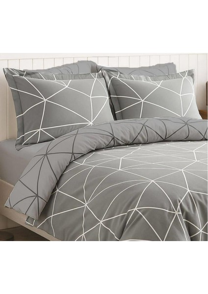 Çift Kişilik Pamuklu Nevresim Takımı Geo Line Gri modelleri
