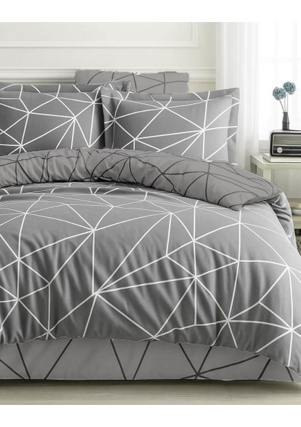 Çift Kişilik Pamuklu Nevresim Takımı Geo Line Gri fırsatları