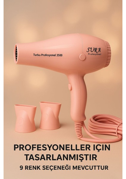 Güçlü 2400W Profesyonel Saç Kurutma Makinesi, Şık Pembe Renk Seçeneğiyle.