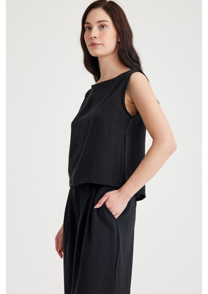 Keten Günlük Rahat Kolsuz Alt Üst Kadın Takım