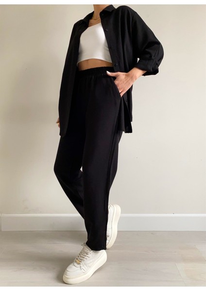 Barbora Keten Günlük Ikili Takım Elbise Pantolon Gömlek LN21SIYAH5