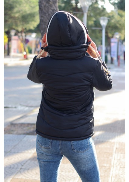 Günlük Şık Kapüşonlu Kışlık Kadın Şişme Mont