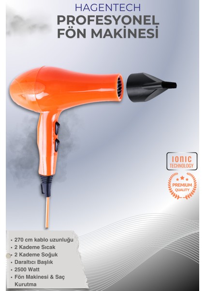 Turuncu 2500W Profesyonel Saç Kurutma ve Fön Makinesi Seti