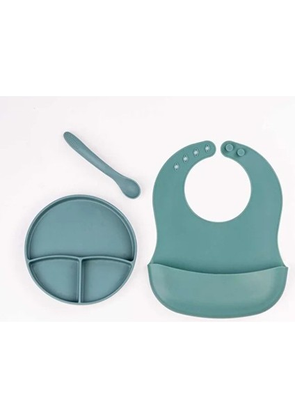 Yeşil 3’lü Silikon Yemek Seti – Önlük + Diş Kaşıyıcılı Kaşık + Vakumlu Tabak indirimleri