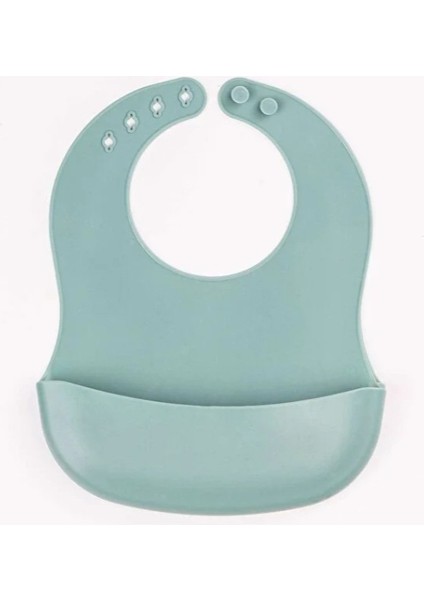 Yeşil 3’lü Silikon Yemek Seti – Önlük + Diş Kaşıyıcılı Kaşık + Vakumlu Tabak