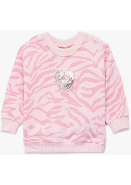 Pamuklu Bisiklet Yaka Şardonlu Pembe Kız Bebek Sweatshirt 6WMG10078AK