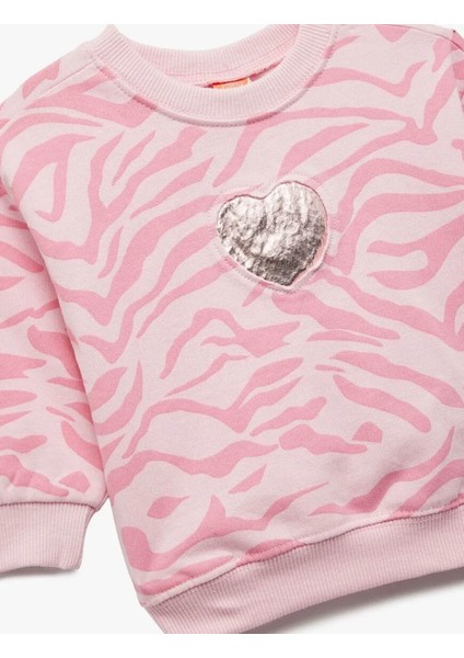 Pamuklu Bisiklet Yaka Şardonlu Pembe Kız Bebek Sweatshirt 6WMG10078AK modelleri