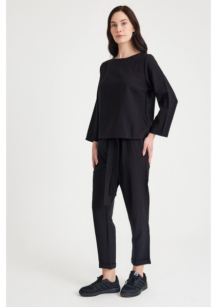 Keten Günlük Rahat Beli Kemerli Kadın İkili Takım Alt Üst