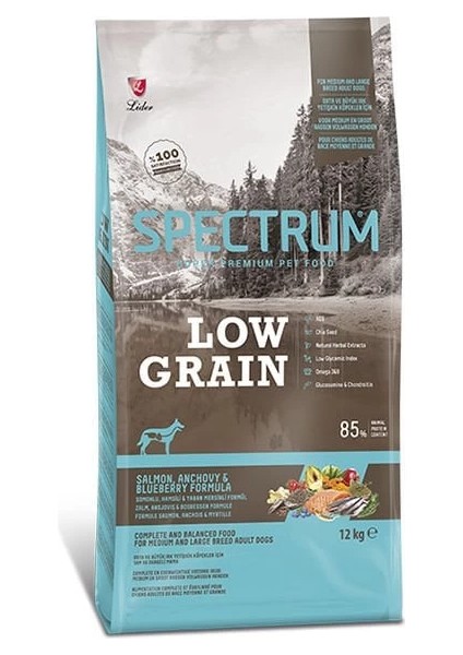 Spectrum Düşük Tahıllı Somonlu Hamsili ve Yaban Mersinli Orta ve Büyük Irk Yetişkin Köpek Maması 12 kg