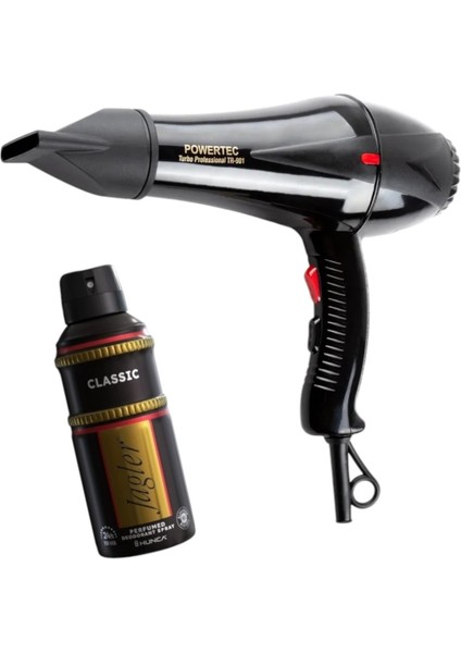 Profesyonel Fön Makinesi ve Erkek Deodorant Seti, Siyah Renk, 150ML