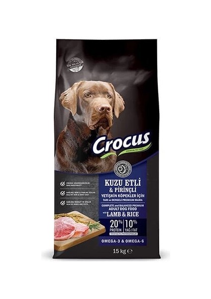 Crocus Kuzu Etli ve Pirinçli Yetişkin Köpek Maması 15 kg