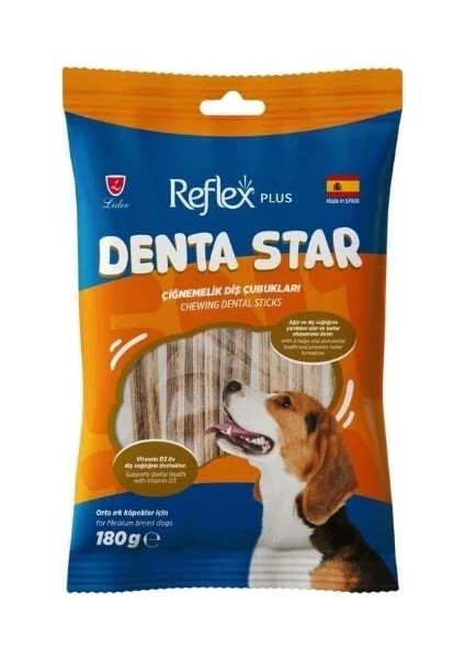 Reflex Plus Denta Star Çiğnemelik Diş Çubukları Orta Irk Yetişkin Köpek Ödül Maması 180 gr