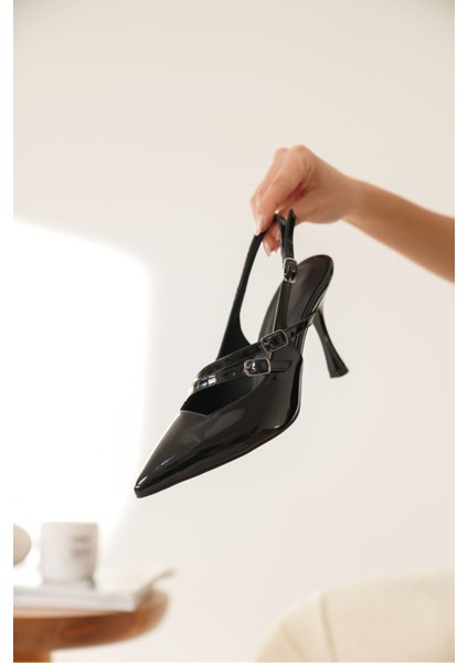 Lenora Kadın Siyah Rugan Topuklu Ayakkabı