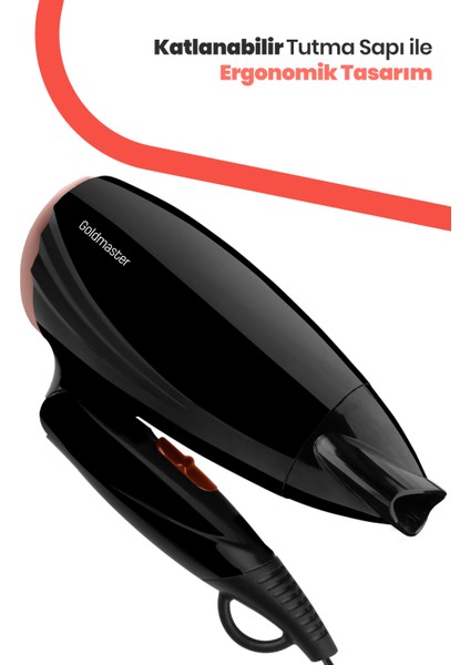 Güçlü 1600W Katlanabilir Saç Kurutma Makinesi, 2 Isı Seviyesi, Siyah modelleri