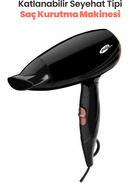 Güçlü 1600W Katlanabilir Saç Kurutma Makinesi, 2 Isı Seviyesi, Siyah fırsatları