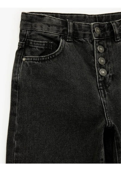 Pamuklu Düğme Detaylı Beli Ayarlanabilir Lastikli Siyah Kız Çocuk Jean Pantolon 6WKG40022AD fiyatları