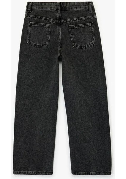 Pamuklu Düğme Detaylı Beli Ayarlanabilir Lastikli Siyah Kız Çocuk Jean Pantolon 6WKG40022AD modelleri