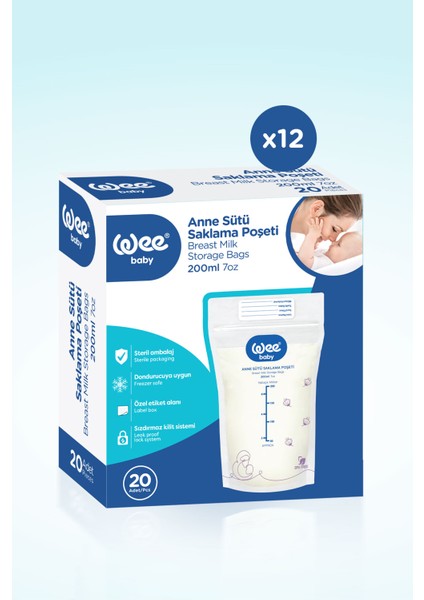 Wee Baby 20'li Anne Sütü Saklama Poşeti (20X12 240 Adet) modelleri