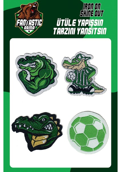 Ütü ile Yapışan Dokuma Arma/patch Takım, Taraftar Modeli - Bursaspor Temalı Arma Seti -4’lü Patch (Timsah & Futbol Temalı)