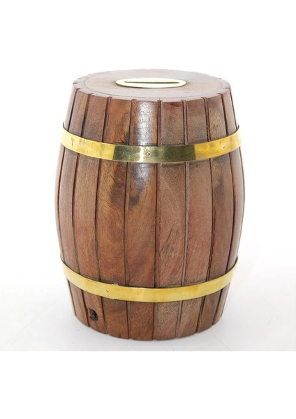 Pirinç Ahşap Fıçı Kumbara 12.5 cm WB535 ( Lisinya )