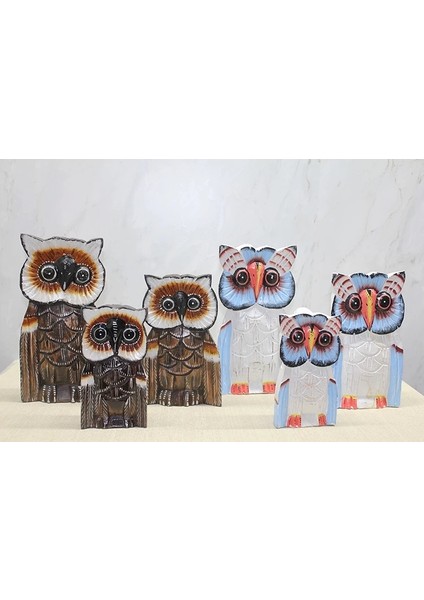 Ahşap 3'lü 30 cm Baykuş Seti 3sutama-6 ( Lisinya )