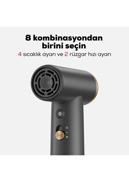 Mini Isı Dereceli LED Işıklı Saç Kurutma Fön Makinesi, Siyah Gri modelleri