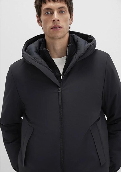 Kapüşonlu Siyah Mont 0110617-71379 modelleri