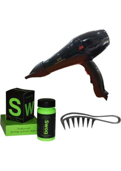 Yüksek Performanslı Saç Kurutma Makinesi, Wax ve Şekil Tarağı Seti, Siyah Renk