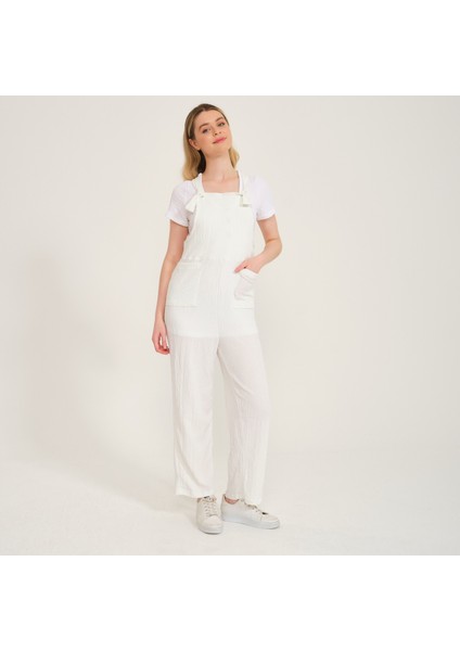 Askılı Büyük Cep Detaylı Kadın Salopet Tulum