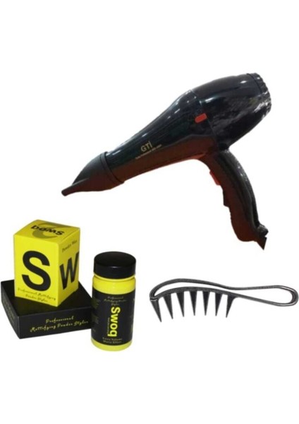 Yüksek Performans Fön Makinesi, Toz Wax ve Şekil Tarağı Seti Siyah