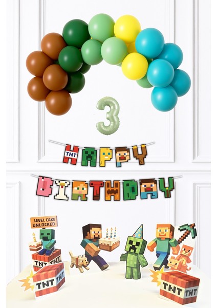Yaş Balonlu Minecraft Tema Doğum Günü Balon ve Masa Maket Seti indirimleri