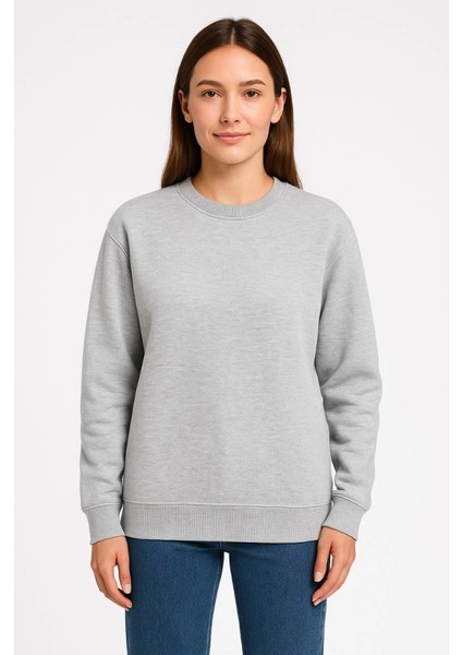 Üç Iplik Düz Bisiklet Yaka Sweatshirt - Gri fiyatları