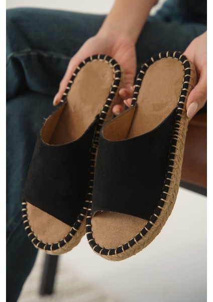 Grey Süet Siyah Kadın Terlik modelleri