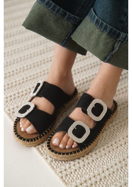 Tyna Süet Siyah Taşlı Kadın Terlik