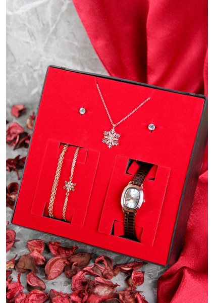 Kadın Kol Saati Kolye Küpe ve Bileklik Seti