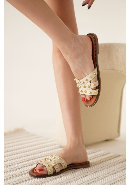 Loose Bej Hakiki Deri Terlik indirimleri