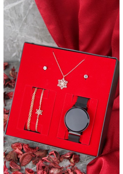 Dokunmatik Kadın Kol Saati Kolye Bileklik ve Küpe Seti
