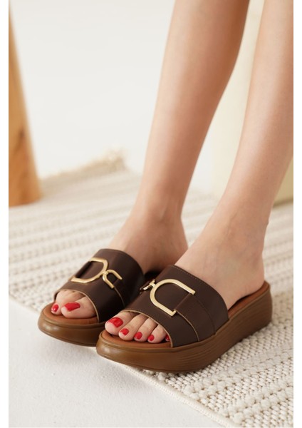 Maria Acı Kahve Hakiki Deri Terlik