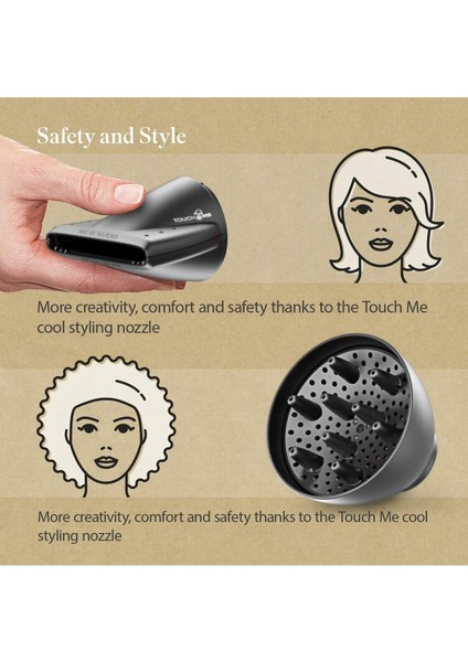 Kıvırcık Saçlar Için Difüzörlü Profesyonel ve Sessiz Saç Kurutma Makinesi, Gri