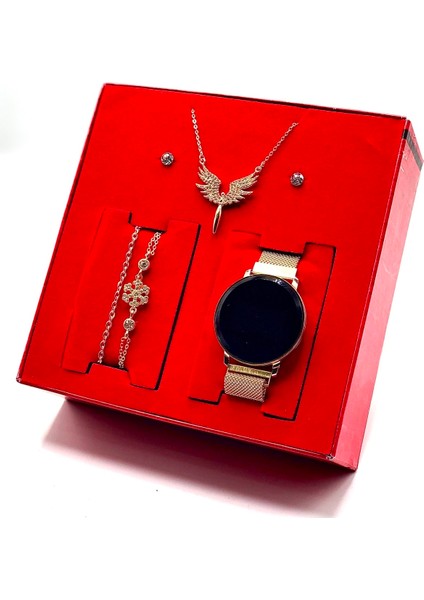Dokunmatik Kadın Kol Saati Kolye Bileklik ve Küpe Seti