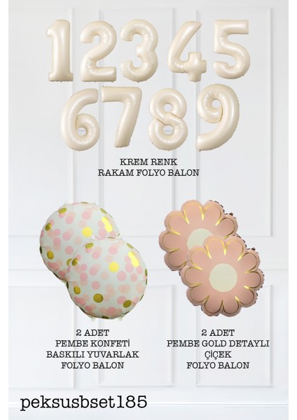 Pembe Çiçekler ve Konfeti Tema Krem Yaş Balonlu Doğum Günü Balon Seti fiyatları